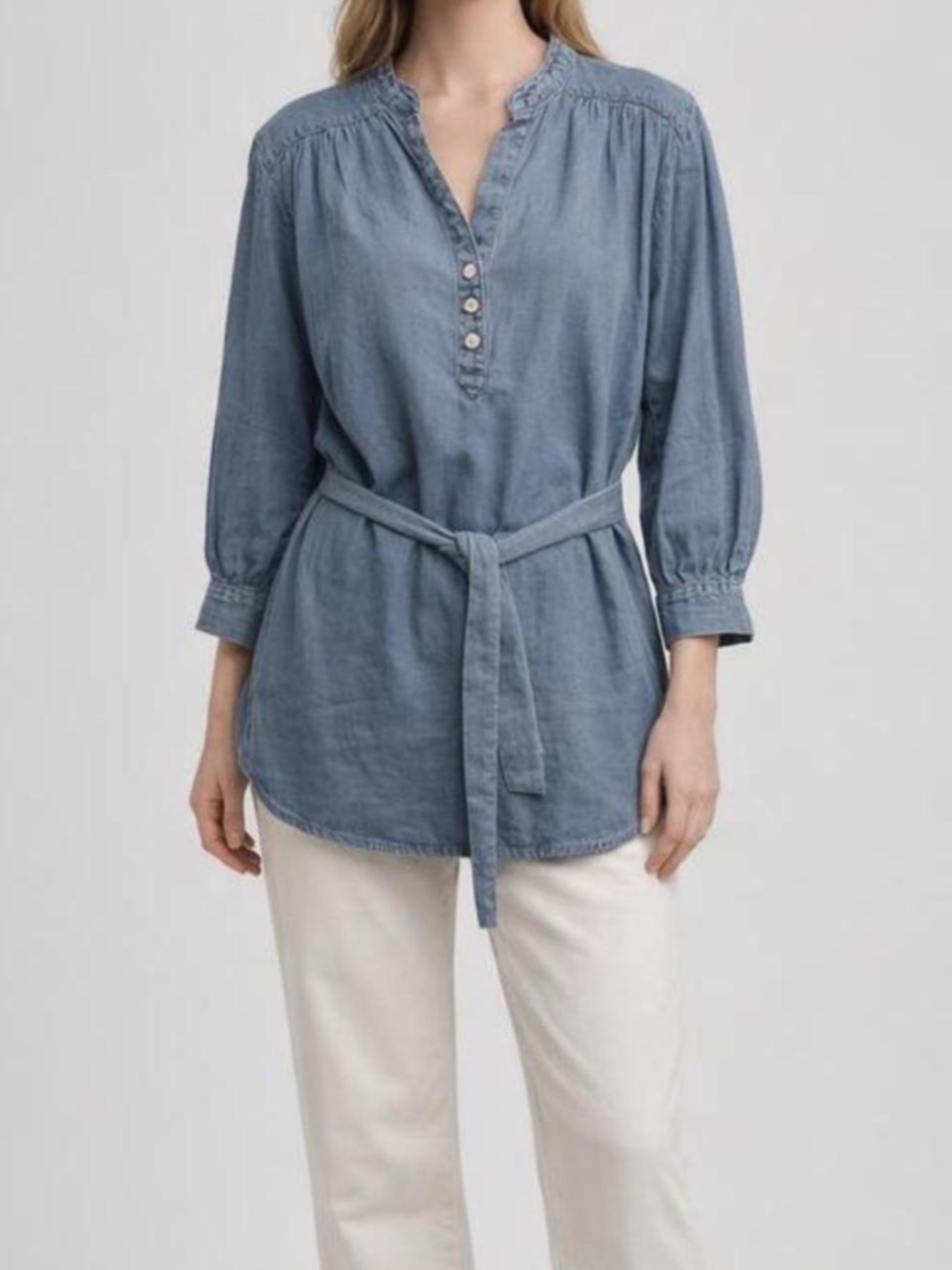 Belted Mini Blue Denim Shirt Dress Tunic Top 100% Cotton Size Small